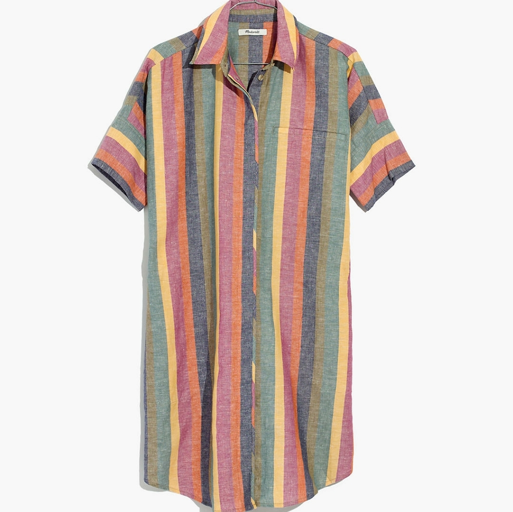 Madewell Courier Shirtdress in Rainbow Stripe